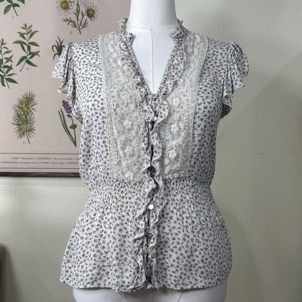 Floral Lace Ruffle Top Coquette Dolly Kei Cottage Shoujo Girl Femme Himekaji L